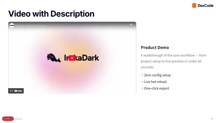 Video with description slide
